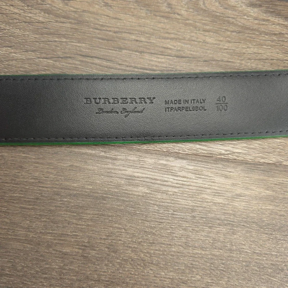 Burberry Belt Mens 40 Black Green Leather Made In Italy Dress Buckle Designer
